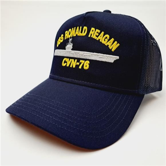 US Navy USS Ronald Reagan CVN-76 Mesh Snapback Cap Hat Navy Blue Veteran Pride